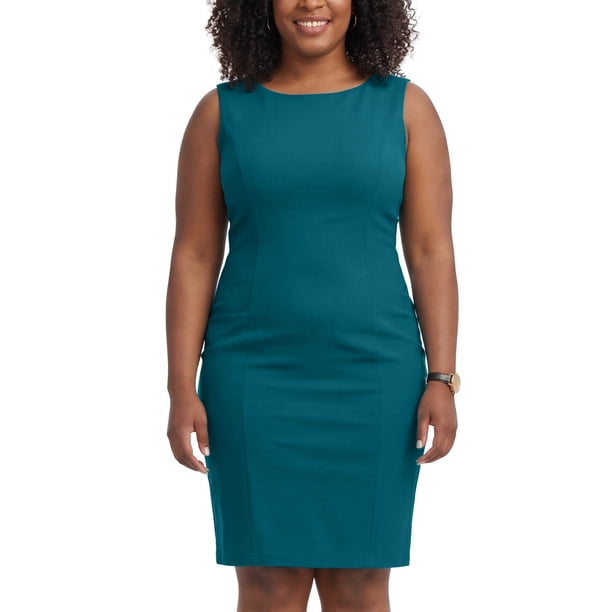 Agnes Orinda Vestido de Mujer Talla Grande para Escuela Colegio Corte Recto Sin Mangas Cuello Barco Casual Lápiz Trabajo 4X Azul Lago