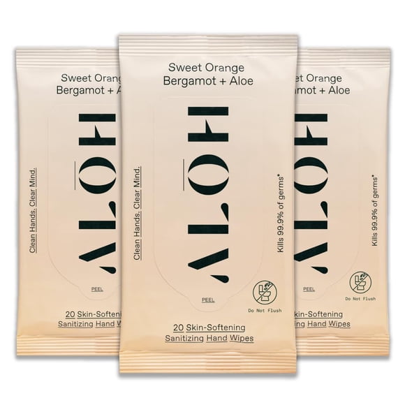 Toallitas desinfectantes para manos ALOH, naranja dulce, bergamota y aloe, 60 unidades