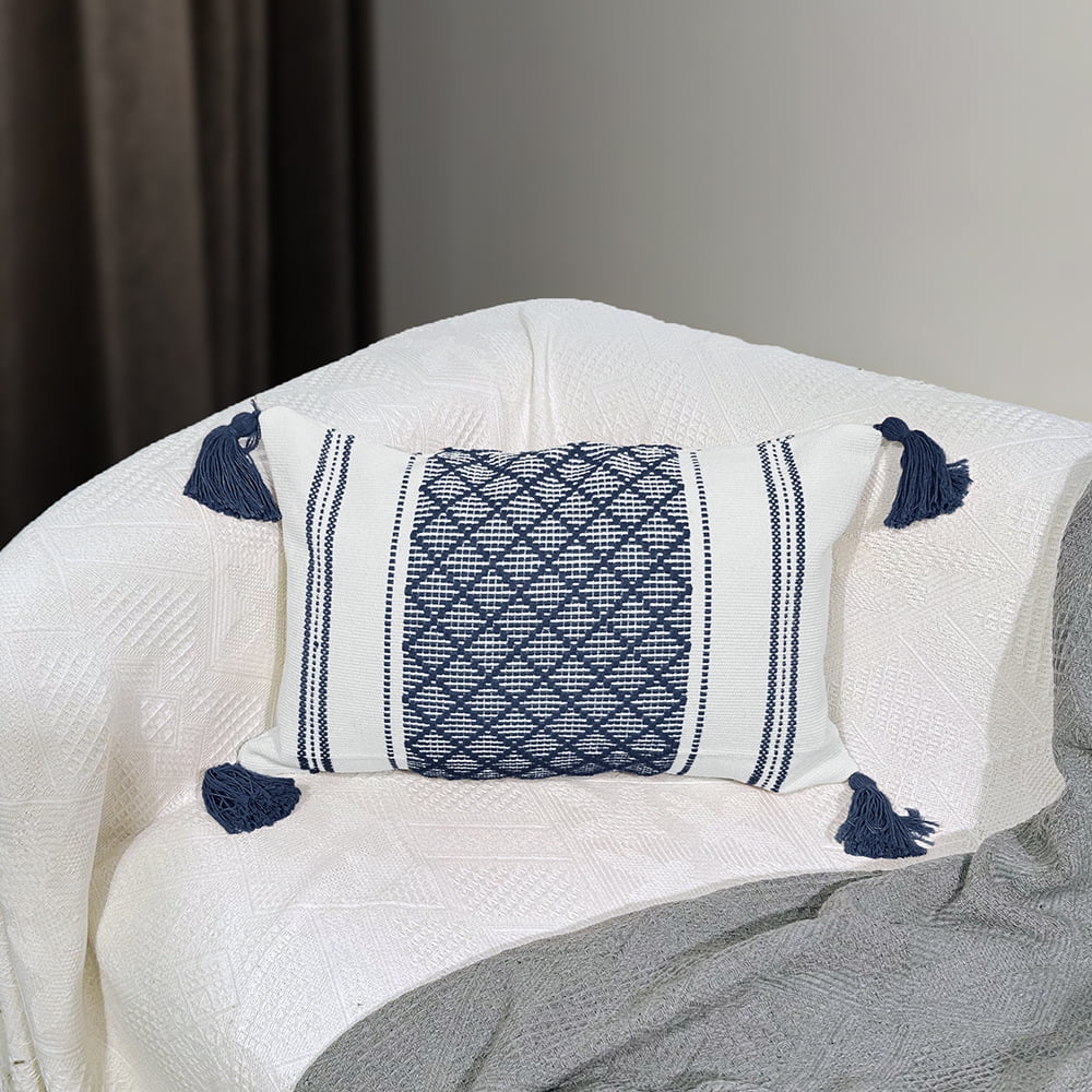 Xmhytop Almohada Bohemia (1 Pieza), 45 X 30 Cm, Material De Chenilla Felpuda Neutra, Con Funda Y Relleno Incluido, Ideal Para Sala De Estar, Sofá, Cama, Estilo B, Azul