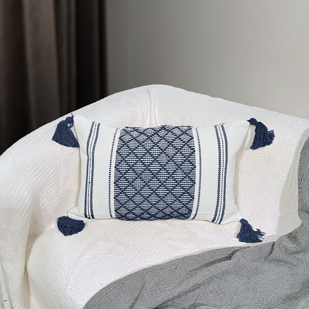 XmhyTop Almohada bohemia (1 pieza), 45 x 30 cm, Material de chenilla felpuda neutra, con funda y relleno incluido, ideal para sala de estar, sofá, cama, Estilo B, Azul
