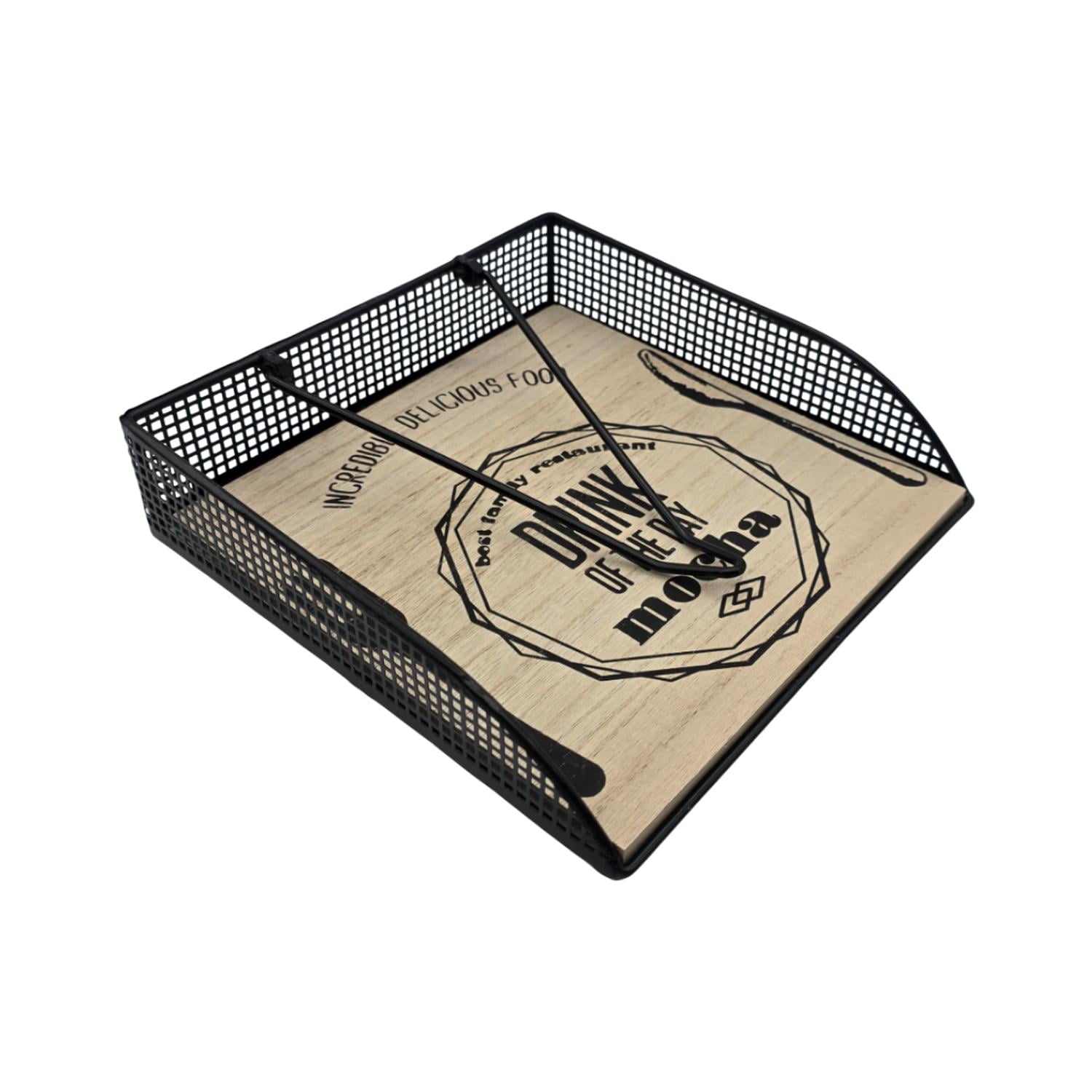 Fliperex - Servilletero Porta Servilletas Metal Y Madera Diseño Bistro Beige