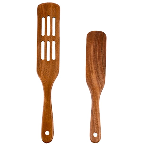 Juego de 2 utensilios de cocina de madera, utensilios de madera para cocinar, remover, mezclar y servir.