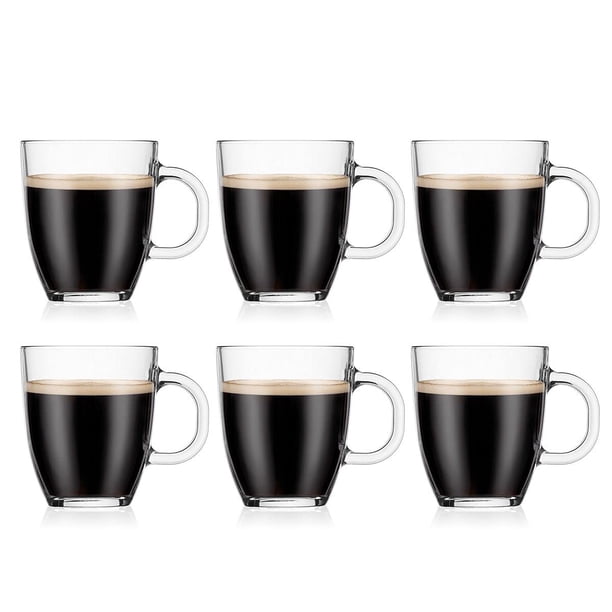 Bodum Juego de 6 Tazas de Café Bistro de Vidrio Templado de Pared Simple de 12 oz, Transparente