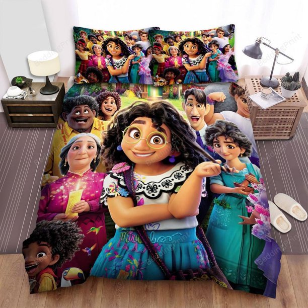 Encanto All Characters In One Quilt Duvet Cover Set Queen Super Doona Cover3-Piece Bedding Set