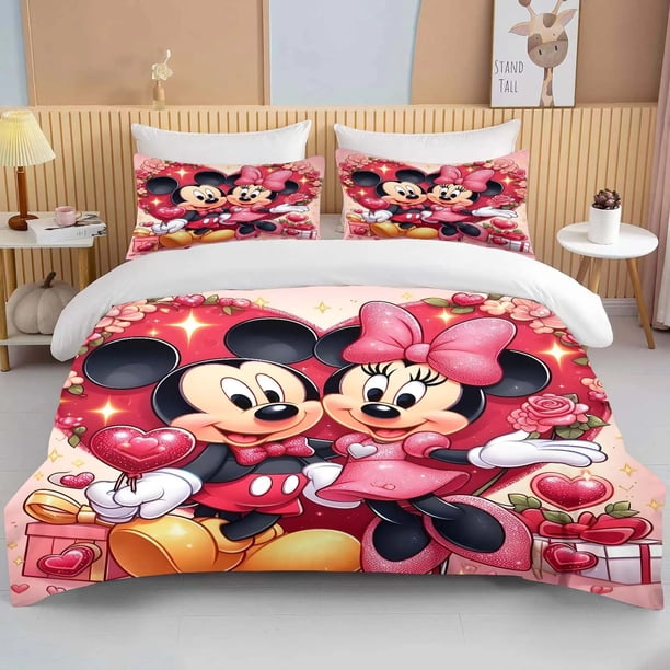 bedding comforter set Mickey Minnie children's cute cartoon 3d digital printing three-piece set Bedroom decoration Gift Bed Sheets