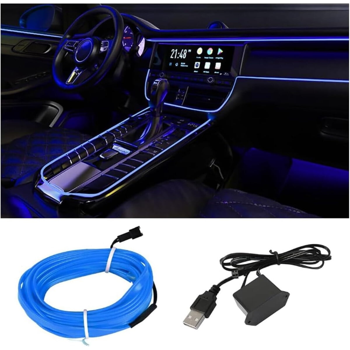 Luz Led Tira El Wire Glsowee 5m Azul Usb Interior Auto