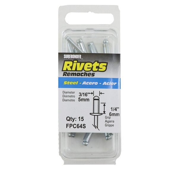 Remaches Surebonder de acero de 5 mm de diámetro y 6 mm de agarre, 15 unidades
