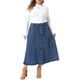 thumbnail image 4 of Falda de mezclilla elástica con botones al frente, casual, en línea A, con volantes y bolsillos laterales para mujer de talla grande de Agnes Orinda, talla 4X, azul grisáceo, 4 of 8