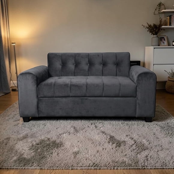 Sofa Dos Cuerpos Brazo Redondo Felpa Gris Oscuro