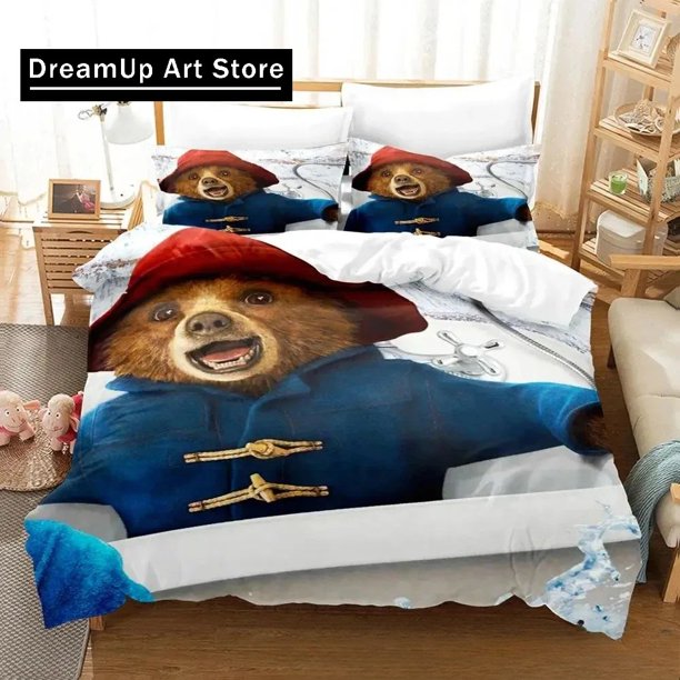 v1621 Bed Sheets Cartoon Paddington Bear Bedding Set Boys Girls Twin Queen King Size Duvet Cover Pillowcase Bed boys Adult Bedroom 3-Piece Bedding Set (1 Duvet Cover + 2 Pillow Shams) Bed Sheets ju162