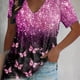 thumbnail image 1 of Plus Size Casual Top, Women's Plus Colorblock Butterfly Print Short Sleeve V Neck Slight Stretch Tee, 1 of 3