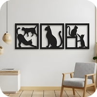 Genérico - Cuadro Artesanal Gatos Amistosos Mdf Negro