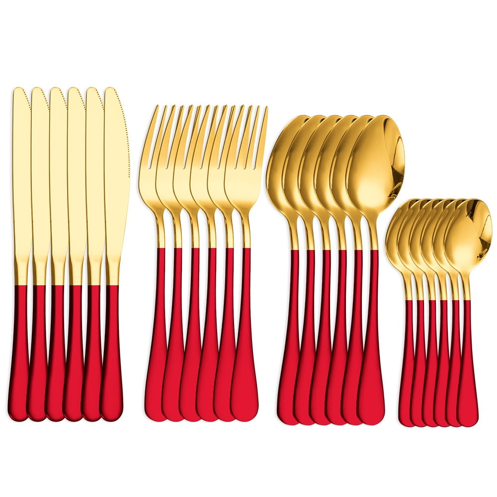 Xmhytop Juego De Cubiertos De Oro Rojo 24 Piezas, Acero Inoxidable, Estilo Moderno Para Cenas Y Eventos