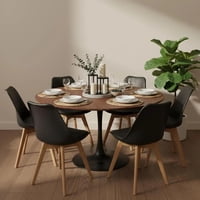 Pandalino - Comedor Mesa Tulip 120 Cm (Cubierta Efecto Madera Oscura) + 6 Sillas Tulip Negro