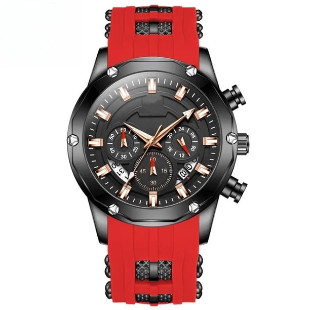 Reloj Deportivo de Lujo Acero Inoxidable Cuarzo Sumergible 30M rojo para uso diario