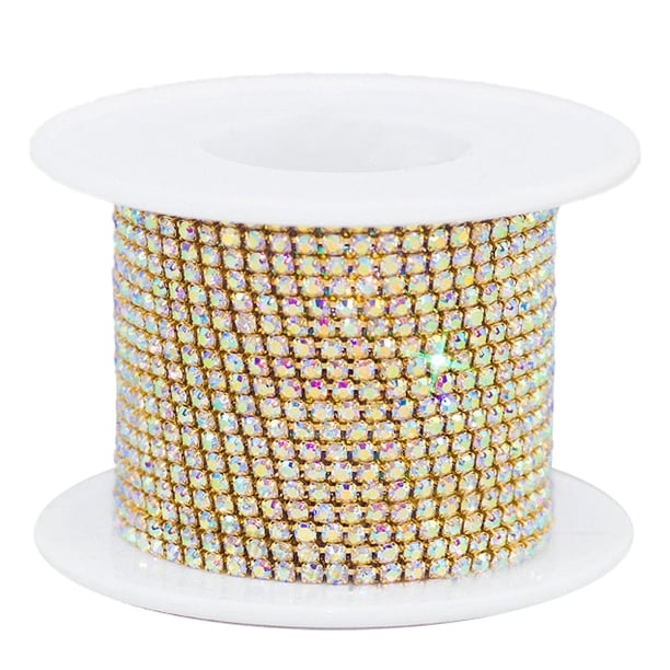 1 rollo de cadena de diamantes de imitación de 10 yardas, rollo de cadena con cierre de diamantes de imitación de cristal de 1,5 mm, cadena de copa con garra de cristal
