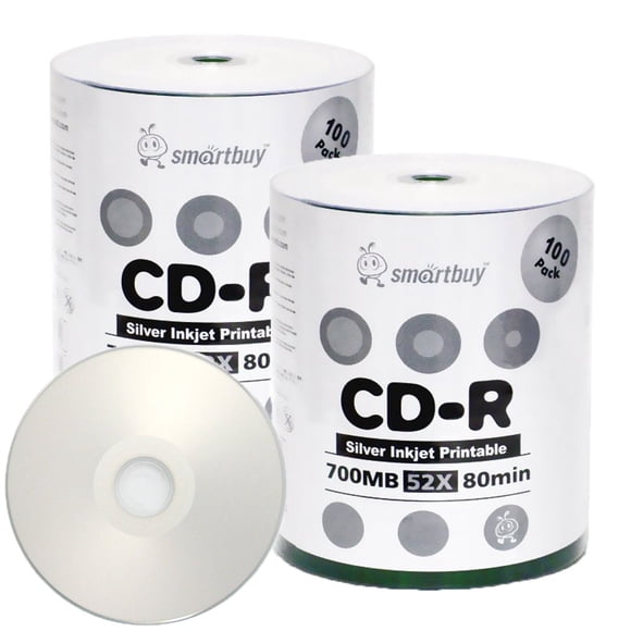 CD-R Smartbuy, 700 MB/80 min, 52 unidades, centro de inyección de tinta plateado imprimible