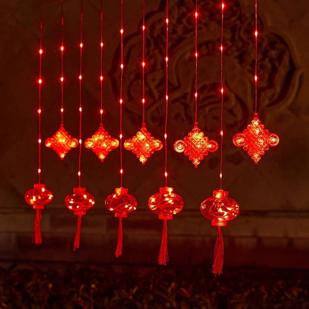 Light Up Your Home with This 100 LED Chinese Knot Red Lantern Curtain Light - USB Rechargeable!