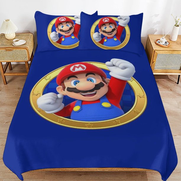 Super Mario Bed Duvet Cover Microfiber Bedding Sets 3D Printed Lightweight 3 Piece Comforter Sets for Kids Boys Girls