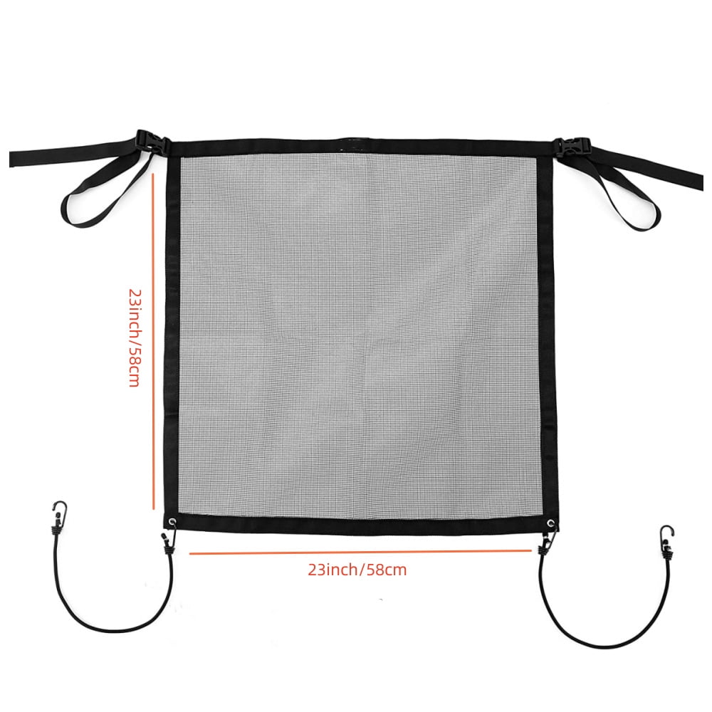 Xusx111 - Barrera Universal De La Red Del Coche Del Perro - Malla Resistente, Fácil De Instalar, Diseño Transpirable, Fácil De Limpiar, Cables De Bungee Flexibles Para Ajuste Ajustable 23 "× 23" (negro)