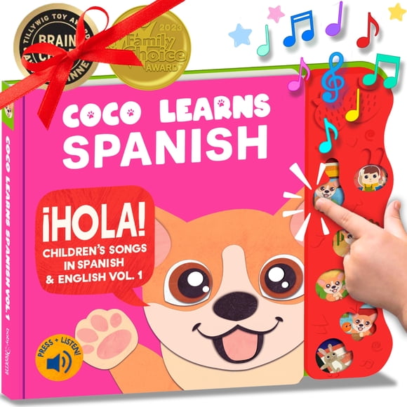 Libro musical en español Coco Learns Spanish Vol. 1 para niños de 1 a 3 años