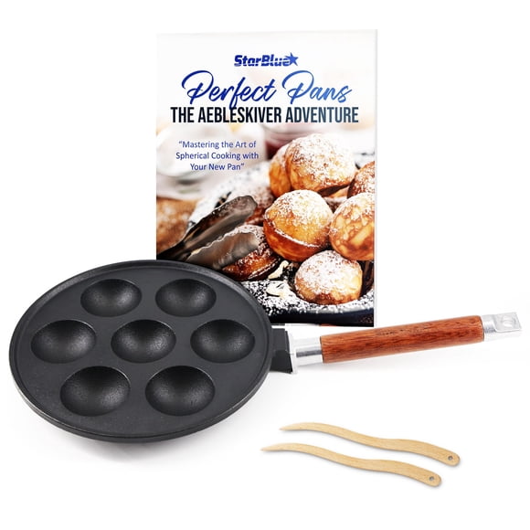Sartén Aebleskiver De Hierro Fundido Con 7 Orificios Y Mango De Madera