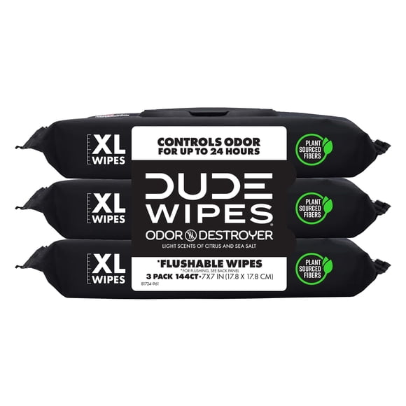 Toallitas desechables Dude Wipes Odor Destroyer XL, paquete de 3 unidades, 144