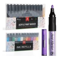 Mobee - Set 12 Marcadores Acrílicos 12 Recargas 24 Puntas Tipo Posca