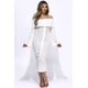 thumbnail image 1 of Saronite Vestido Midi de Tela con Volantes, Hombros Descubiertos y Mangas Acampanadas, Blanco (para Mujer), 1 of 4