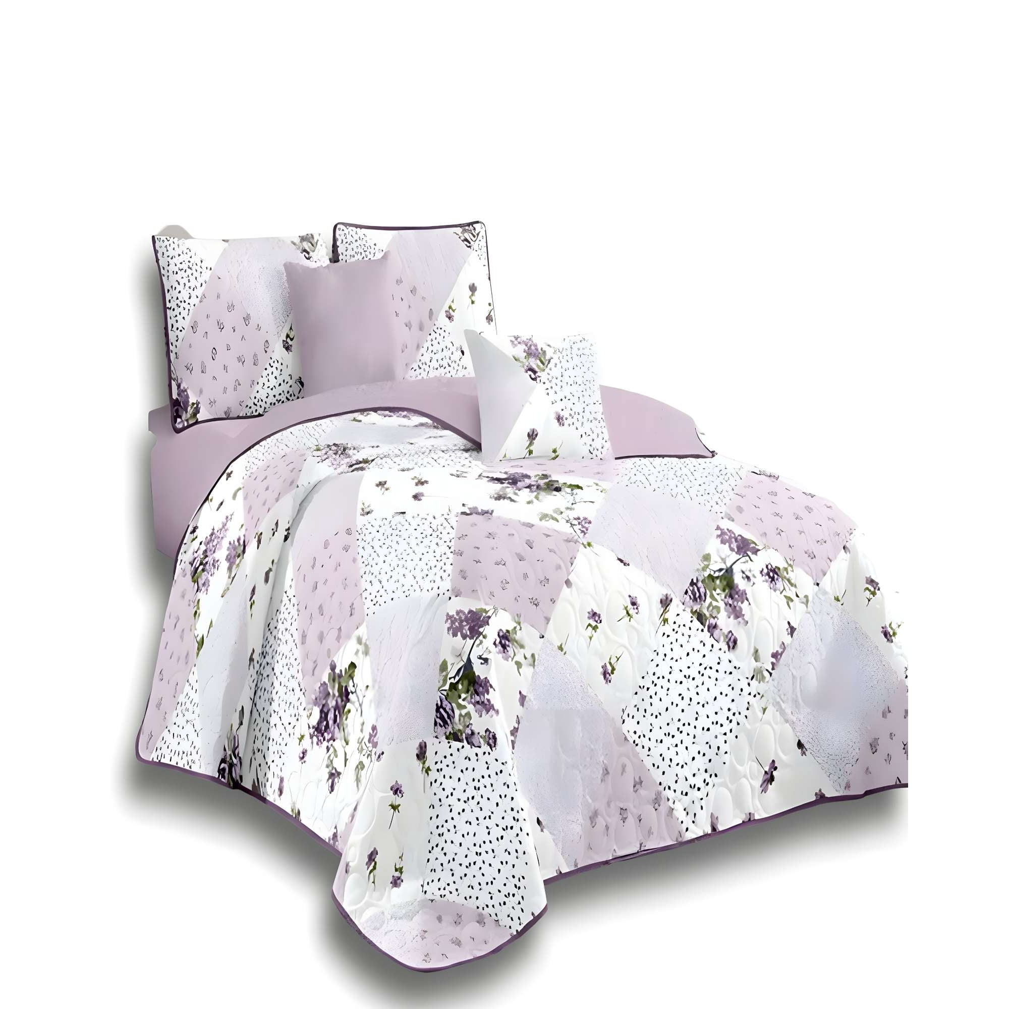 Genérico - Quilt De Verano 2 Plazas Diseño Flores Y Cuadros Blanco2