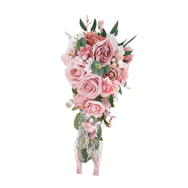Ramo de rosas de seda con forma de lágrima, rosas artificiales en cascada, ideal para bodas, aniversarios y decoración del hogar.