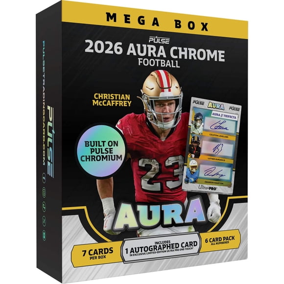 Mega Box Pulse 2026 Aura Chrome Football, 7 Cards, 1 Autógrafo