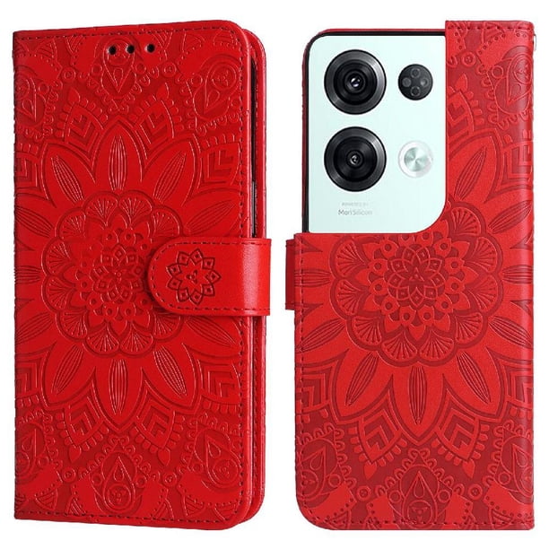 Funda tipo cartera FOXDOCK para OPPO Reno 8 Pro 5G , diseño girasol en relieve, cuero PU, cierre magnético, soporte y tarjetero