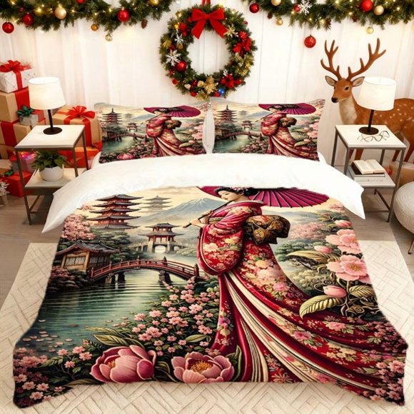 Japanese Aesthetic Art Printed Duvet Cover Set Includes a Duvet Cover And Two Pillowcases Available in Multiple Colors Suitable for All Seasons an Ideal Choice