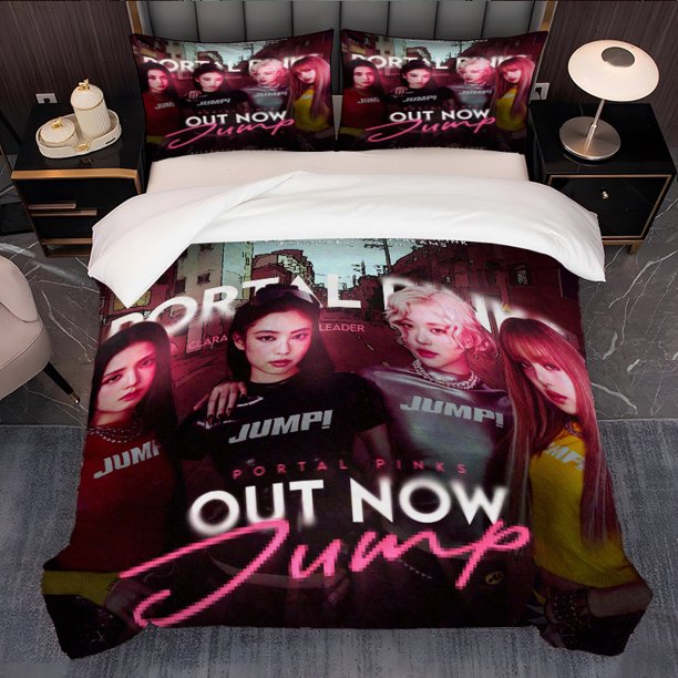 3pcs Portal Pinks JUMP Music Theme Print Exquisite Pattern Bedding Set with Duvet Cover and 2 Pillowcases