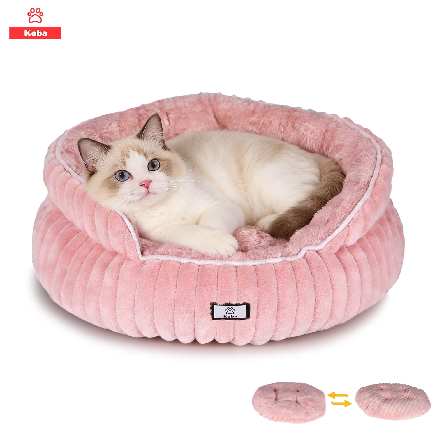 Koba - Cama Antiestrés Gatos Perros Con Cojín Reversible 50x50x20cm Rosa