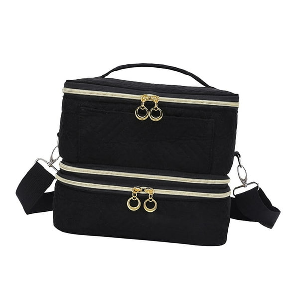 Estuche organizador de esmalte de uñas, bolsa de almacenamiento de esmalte de uñas, doble capa con capacidad para 42 botellas y 1 luz de uñas, estuche