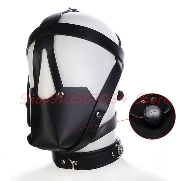 Sex Toy for Couple SM Leather Hood Half Face Mask,Head Harness Strap Muzzle Mask Gag,Slave BDSM Bondage Silicone Ball Gag Erotic