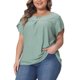 thumbnail image 4 of Agnes Orinda Blusas Casuales de Talla Grande para Mujer con Cuello Redondo con Abertura, Mangas de Pétalo y Pliegues 4X Verde, 4 of 5