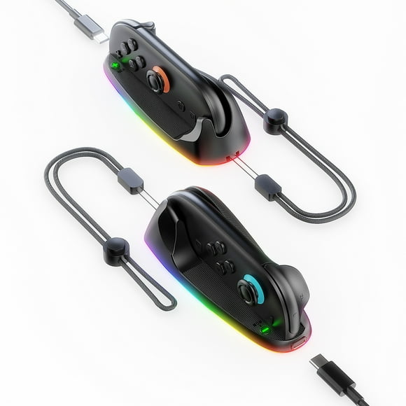 Pack de 2 ratones recargables Switch2 para mano izquierda y derecha con base magnética y luz ambiental para mandos Joy-Con de Nintendo Switch 2