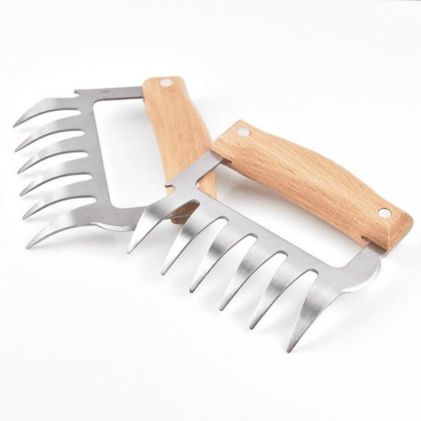 2pcs Chicken Shredder Bear Claws, Stainless Steel BBQ Meat Shredder Claws With Wooden Handle, Bottle Opener Turkey Chicken Claws, Kitchen Accessories