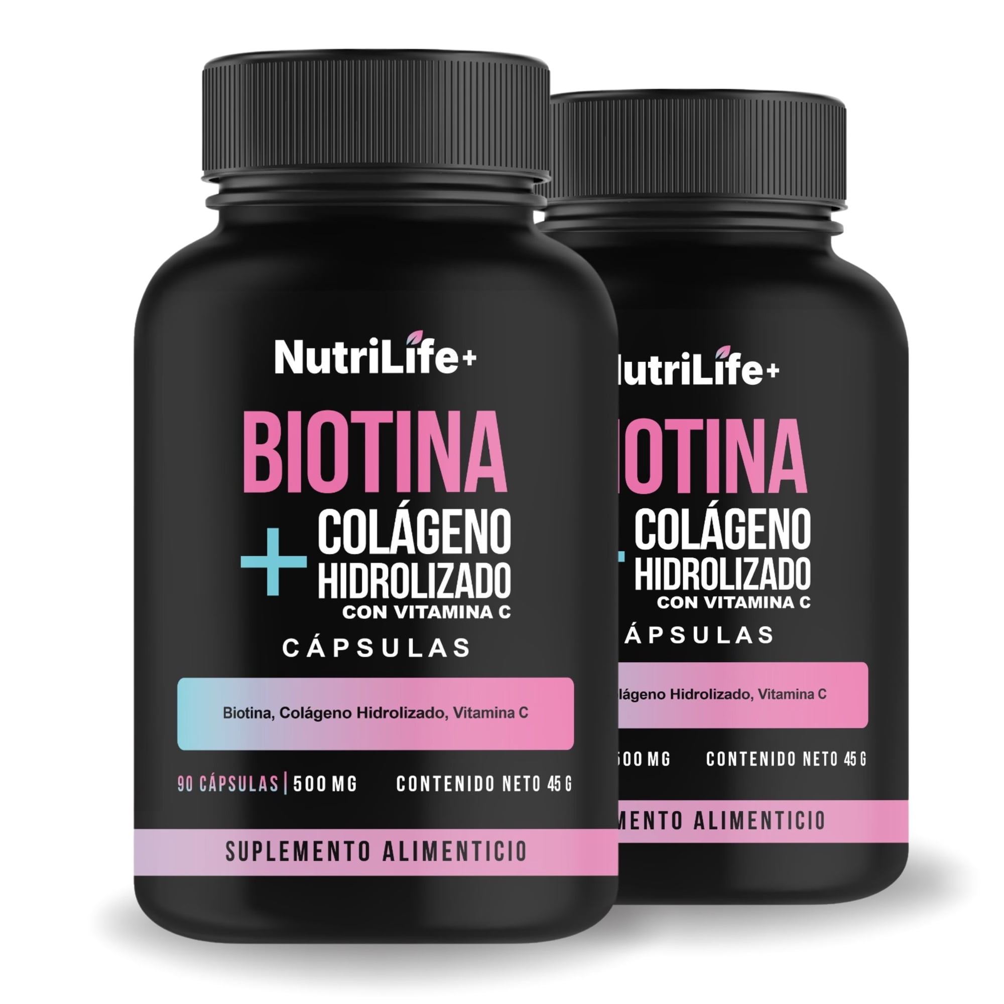Pack 2 Biotina + Colágeno Hidrolizado 180 Caps Nutrilife+ Sin Sabor