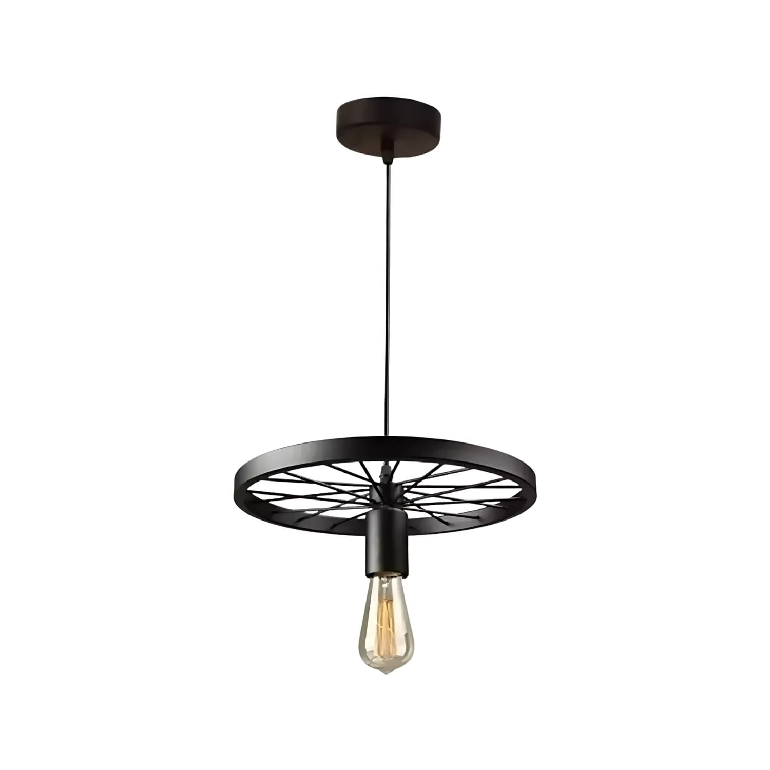 Disparo - Lampara De Techo Colgante Industrial Rueda Metalica Negro