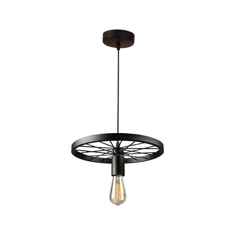 Disparo - Lampara De Techo Colgante Industrial Rueda Metalica Negro