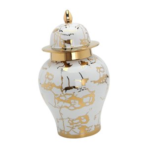 Bothyi - Florero Templo Tarro Almacenamiento Cerámica Ginger Jar Oro Grano 7X7X13In