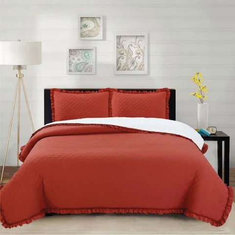 Genérico - Cubrecama Prewash Bord Sherpa 2 Plazas Terracota