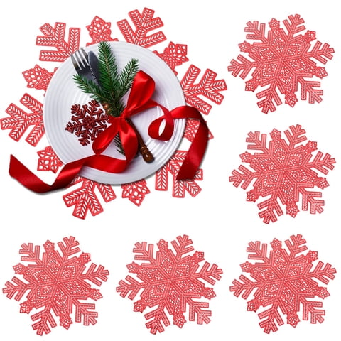 Xusx111 - Conjunto De 6 Alfombras De Copo De Nieve, Decoraciones De Alfombras De Navidad Alfombras De Copo De Nieve Diseño Hueco Alfombras Redondas Mesa De Comedor Configuración Cocina Para La Boda De