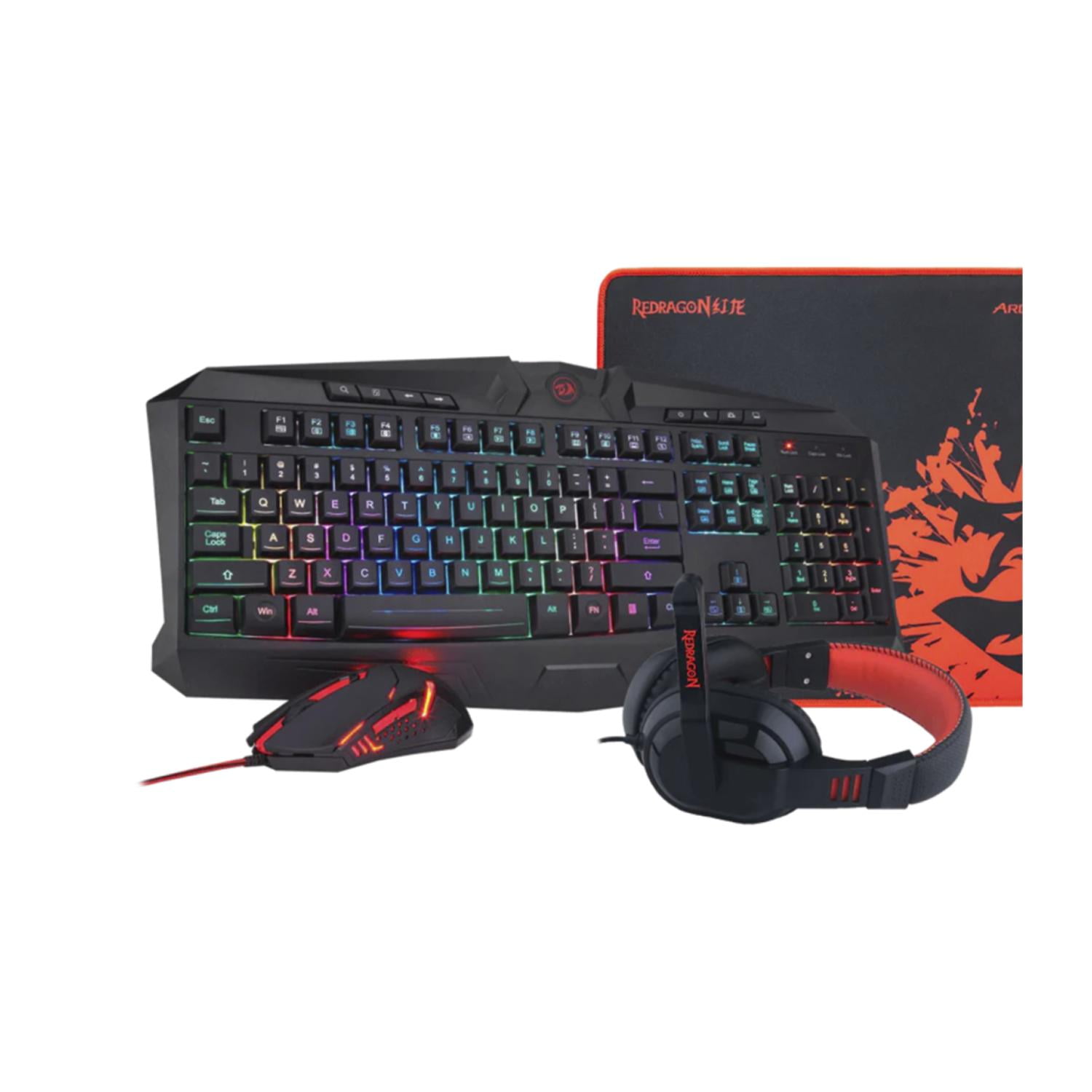 Redragon - Kit Gamer 4en1 Audifono Teclado Mouse Mousepad S101