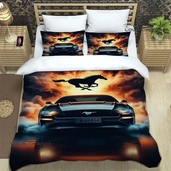 v1656 Bed Sheets M-Mustang car logo Bedding Sets exquisite bed supplies set duvet cover bed comforter set bedding set luxury birthday gift 3-Piece Bedding Set (1 Duvet Cover + 2 Pillow Shams) Bed Shee
