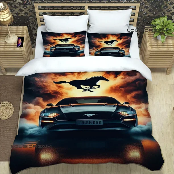 v1656 Bed Sheets M-Mustang car logo Bedding Sets exquisite bed supplies set duvet cover bed comforter set bedding set luxury birthday gift 3-Piece Bedding Set (1 Duvet Cover + 2 Pillow Shams) Bed Shee